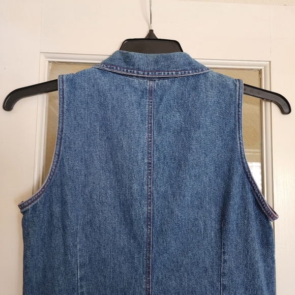 Vintage Studio Ease Petite Denim Dress Floral Embroidered 10P Cottagecore Y2K - Picture 5 of 16